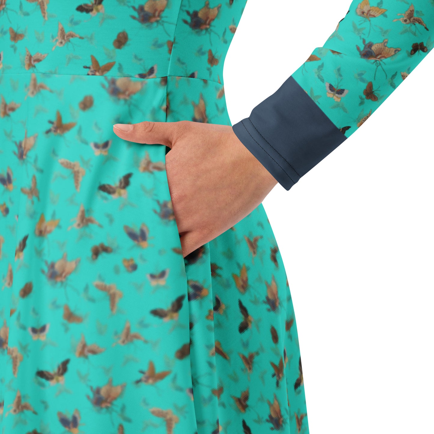 Butterfly dancing｜ long sleeve midi dress｜Turquoise