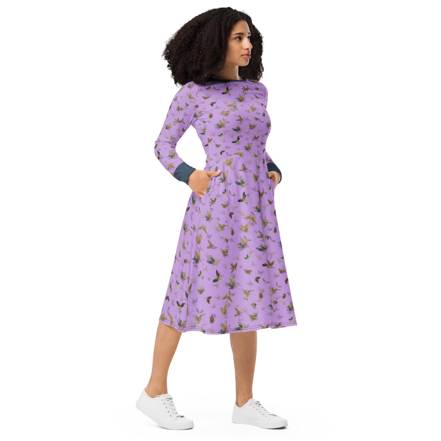 Butterfly dancing｜ long sleeve midi dress｜Lilac