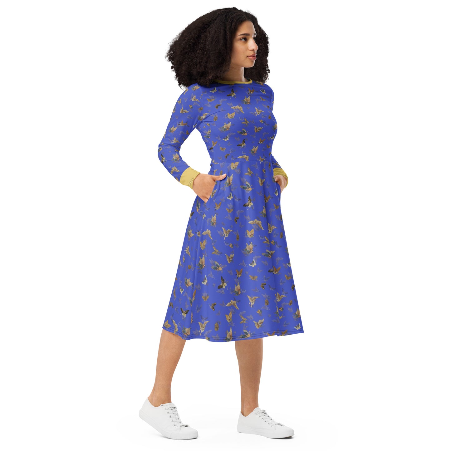 Butterfly dancing｜ long sleeve midi dress｜Royal blue