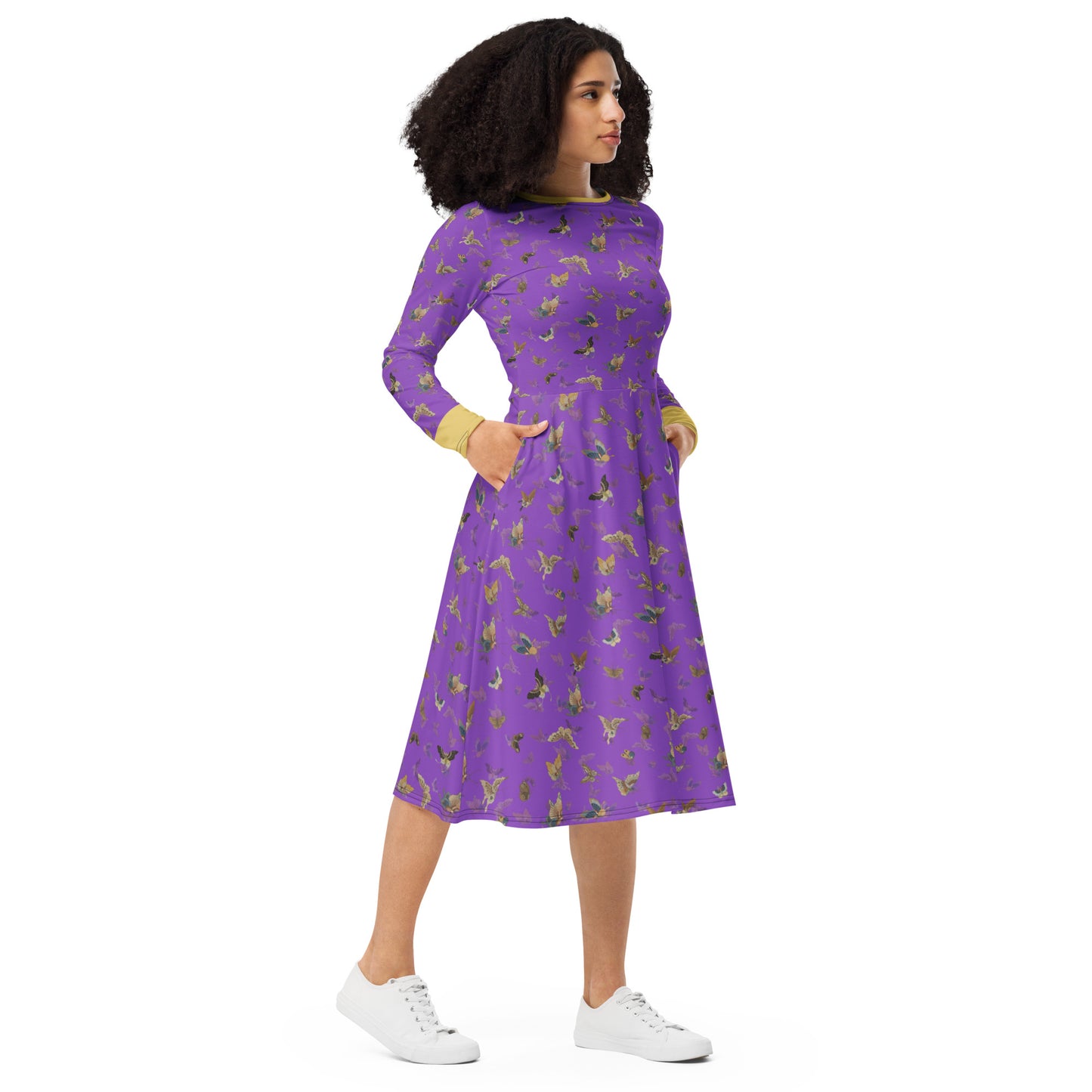 Butterfly dancing｜ long sleeve midi dress｜Purple