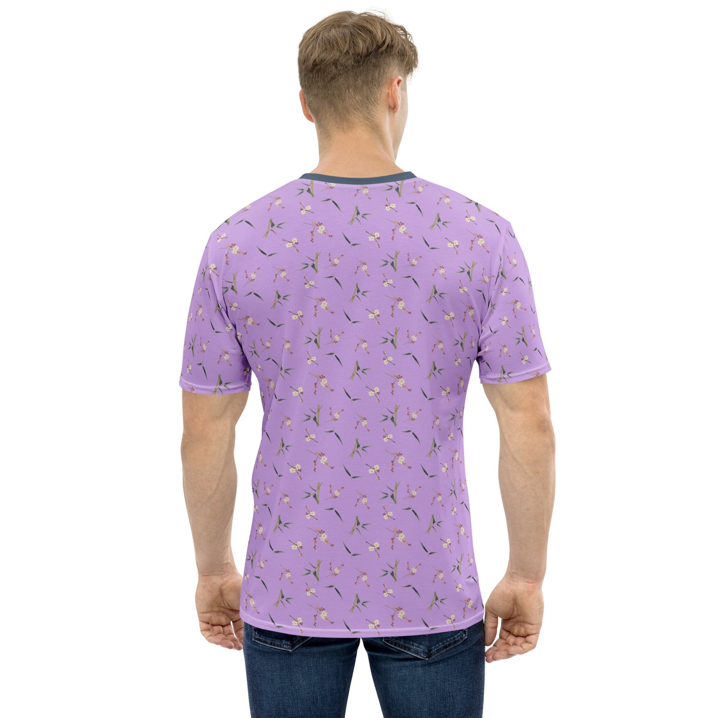 The Spirit of Flowers in Twelve Months｜Crimson Plum Blossom and Lush Green Bamboo｜Men's t-shirt｜seamless print｜Lilac