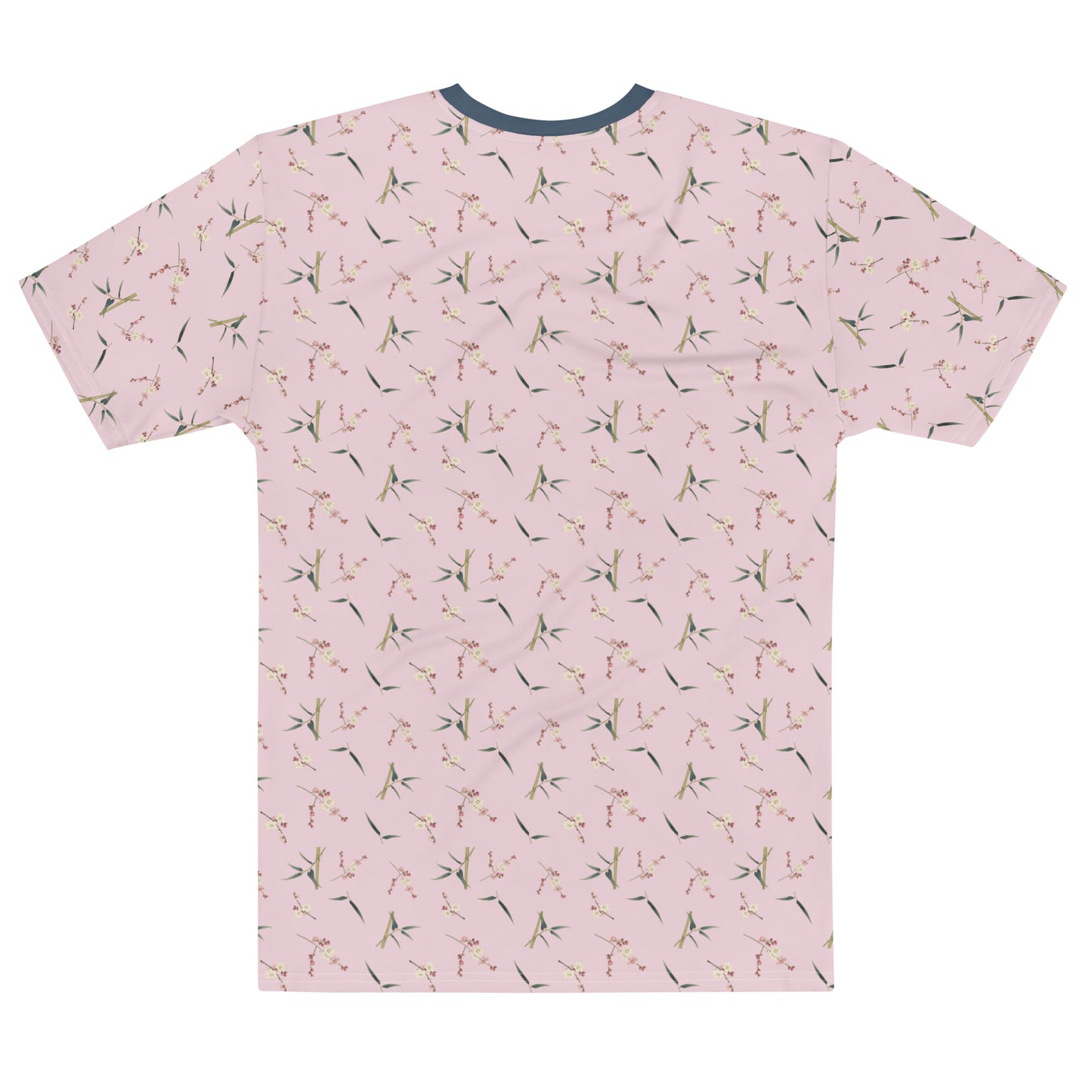 The Spirit of Flowers in Twelve Months｜Crimson Plum Blossom and Lush Green Bamboo｜Men's t-shirt｜seamless print｜Pale pinkish gray