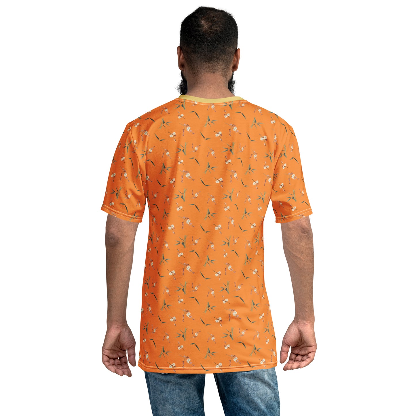 12月の花神様｜Crimson Plum Blossom and Lush Green Bamboo｜Men's t-shirt｜seamless print｜Orange