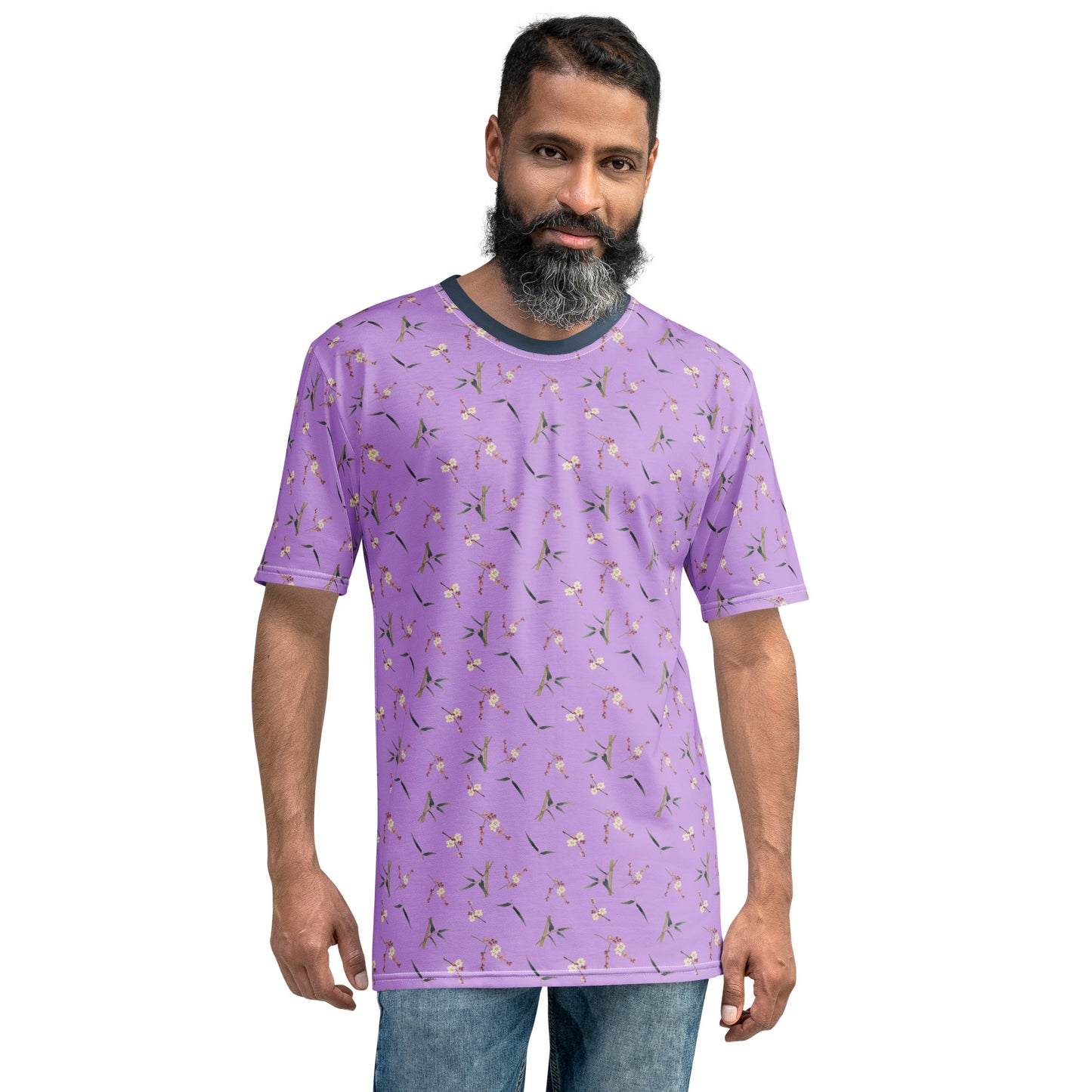 The Spirit of Flowers in Twelve Months｜Crimson Plum Blossom and Lush Green Bamboo｜Men's t-shirt｜seamless print｜Lilac