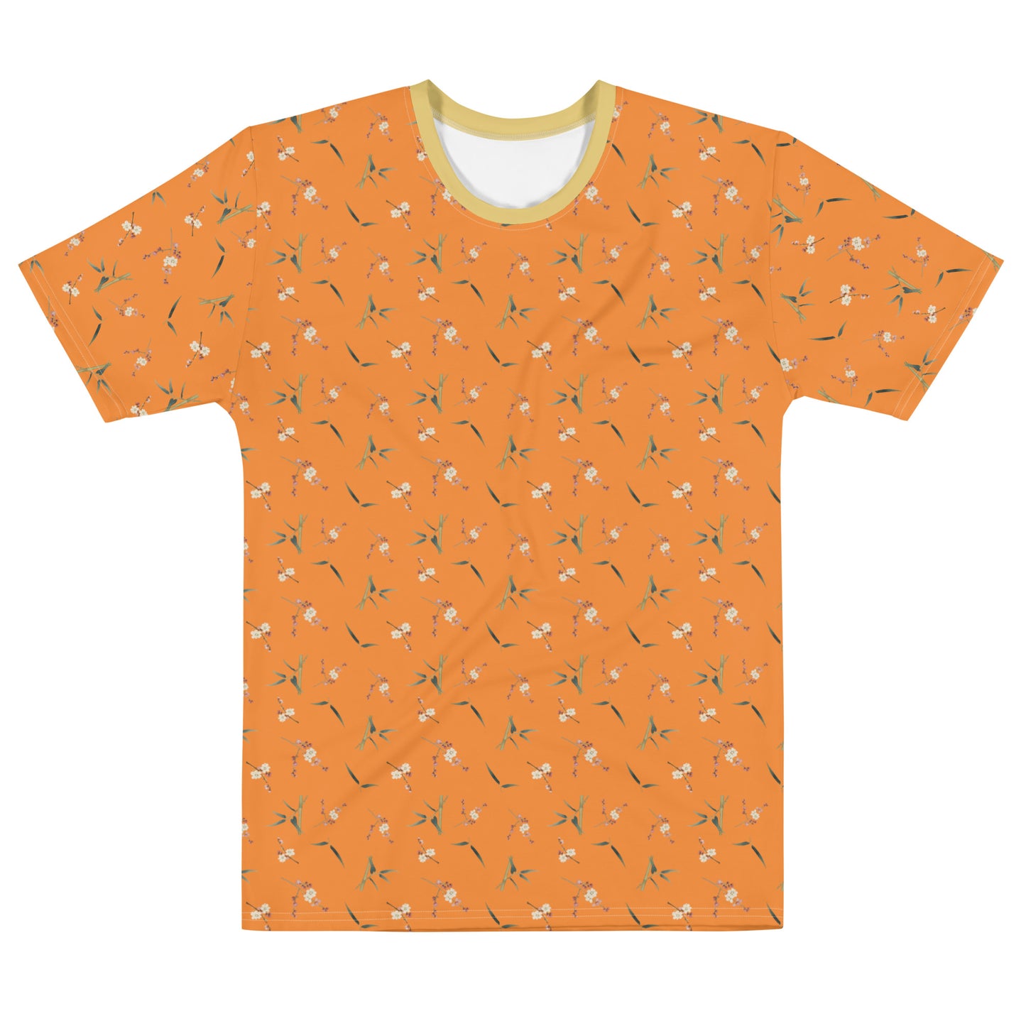 12月の花神様｜Crimson Plum Blossom and Lush Green Bamboo｜Men's t-shirt｜seamless print｜Orange