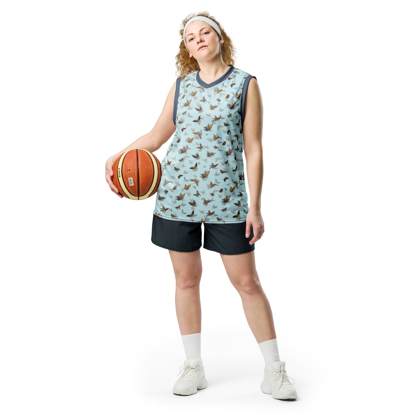 Butterfly dancing｜Recycled unisex basketball jersey｜Aqua blue