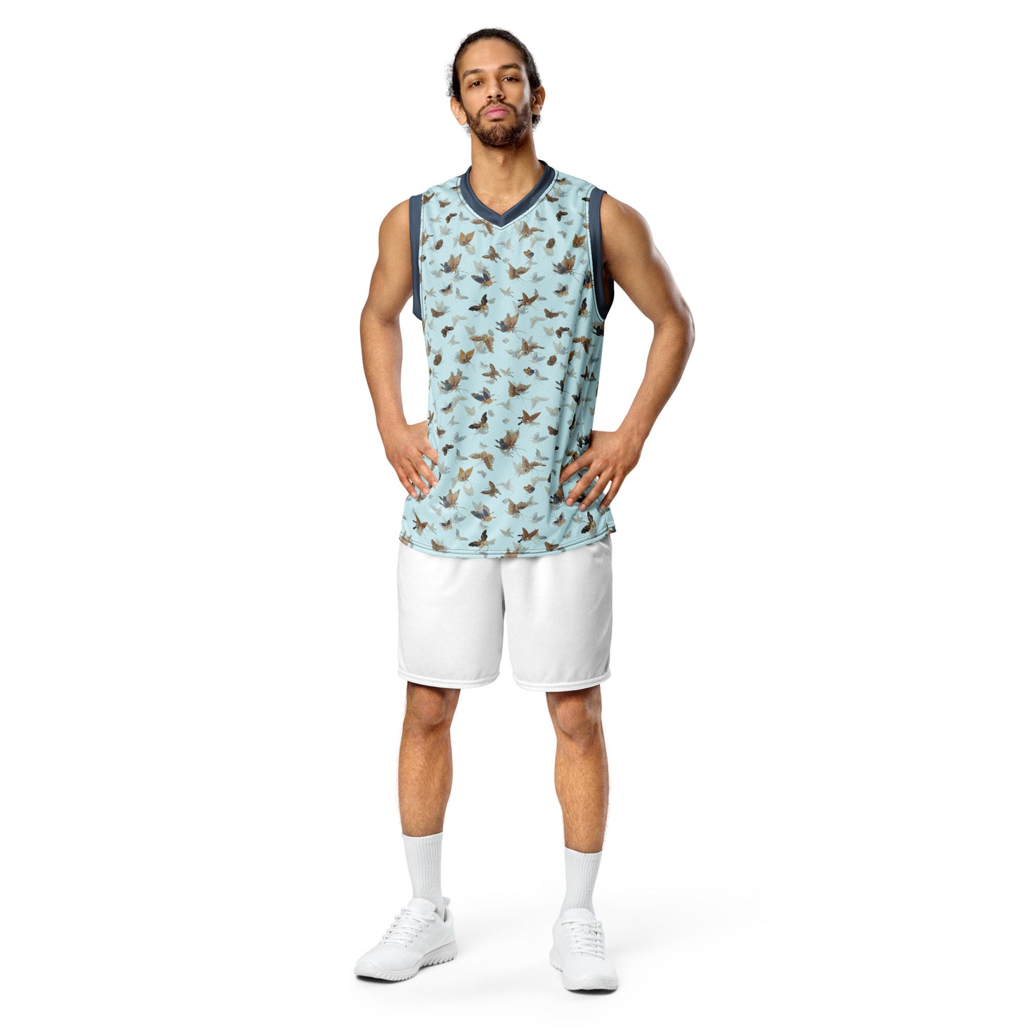 Butterfly dancing｜Recycled unisex basketball jersey｜Aqua blue