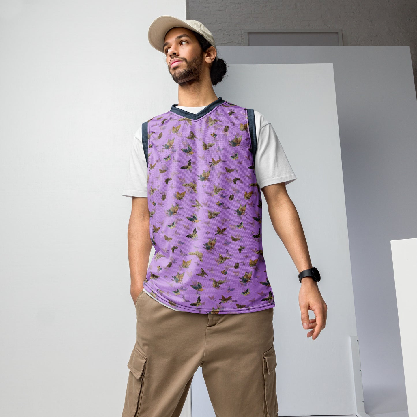 Butterfly dancing｜Recycled unisex basketball jersey｜Lilac