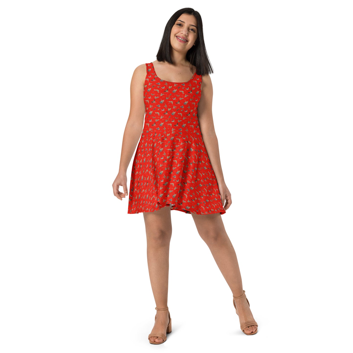 Butterfly dancing｜Skater Dress｜Garnet red