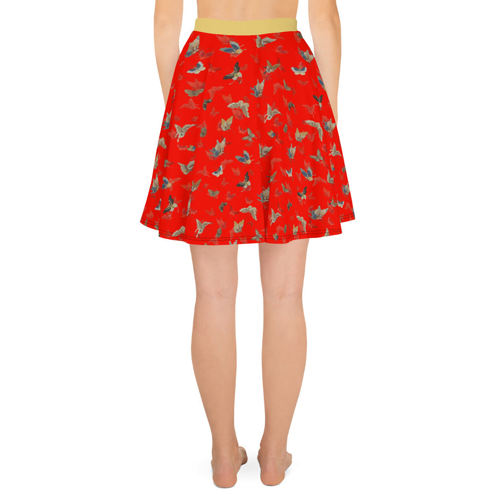 Butterfly dancing｜Skater Skirt｜Garnet red