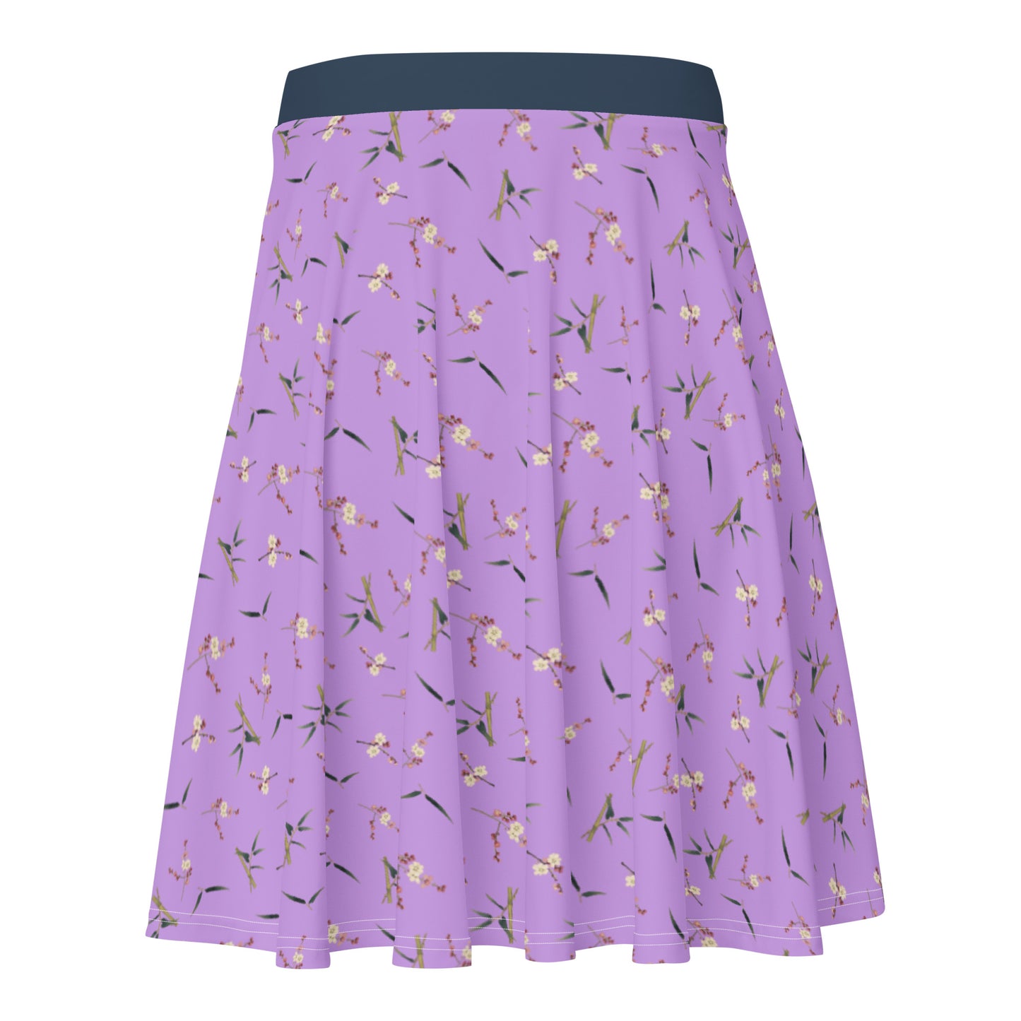 The Spirit of Flowers in Twelve Months｜Crimson Plum Blossom and Lush Green Bamboo｜Skater Skirt｜seamless print｜Lilac