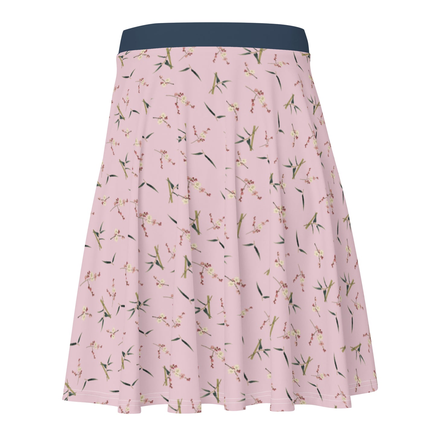 The Spirit of Flowers in Twelve Months｜Crimson Plum Blossom and Lush Green Bamboo｜Skater Skirt｜seamless print｜Pale pinkish gray