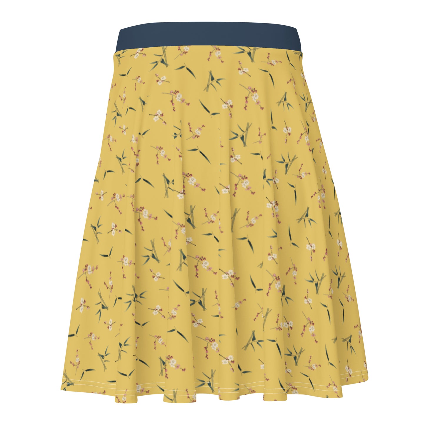 The Spirit of Flowers in Twelve Months｜Crimson Plum Blossom and Lush Green Bamboo｜Skater Skirt｜seamless print｜Gold