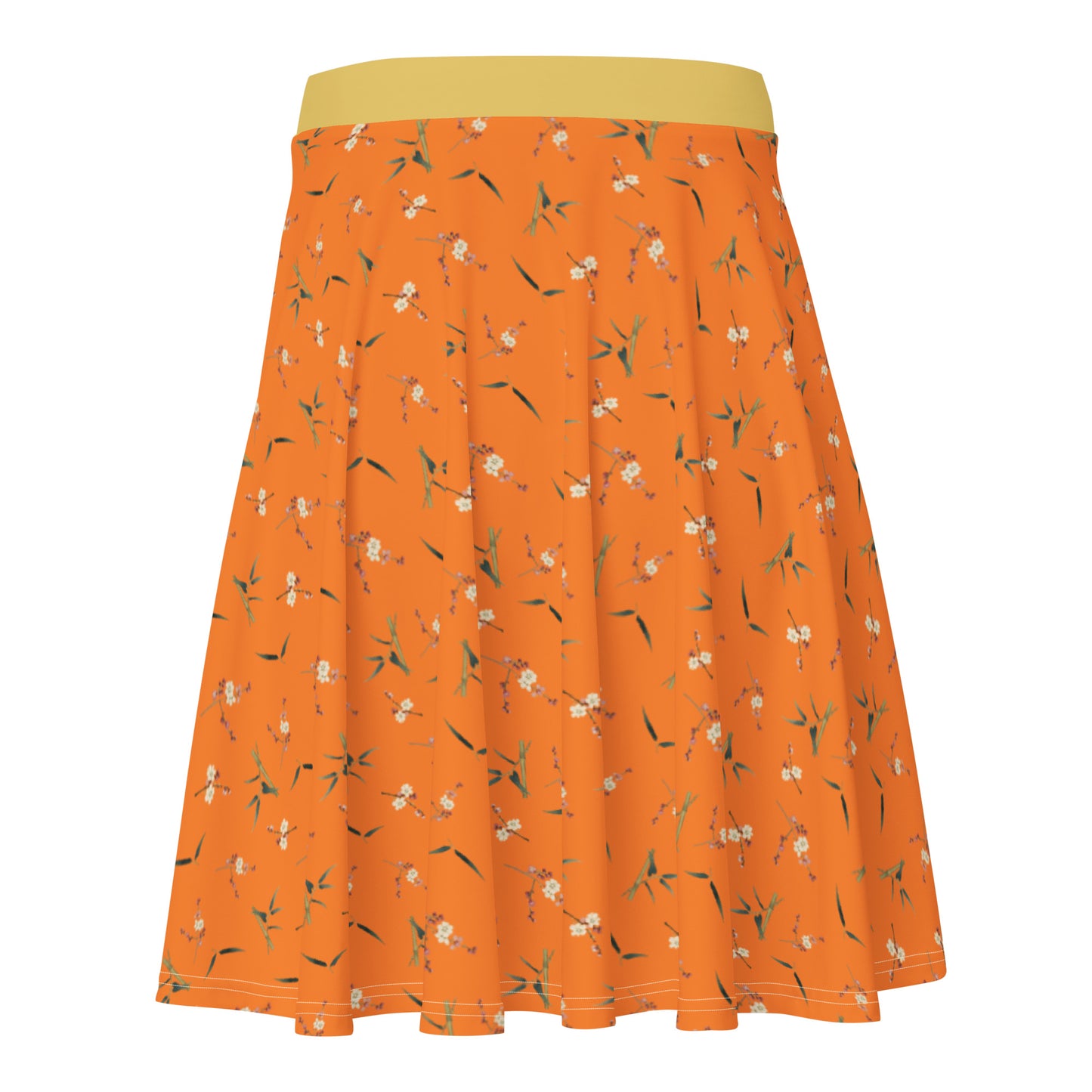 十二月花神｜Crimson Plum Blossom and Lush Green Bamboo｜Skater Skirt｜seamless print｜Orange