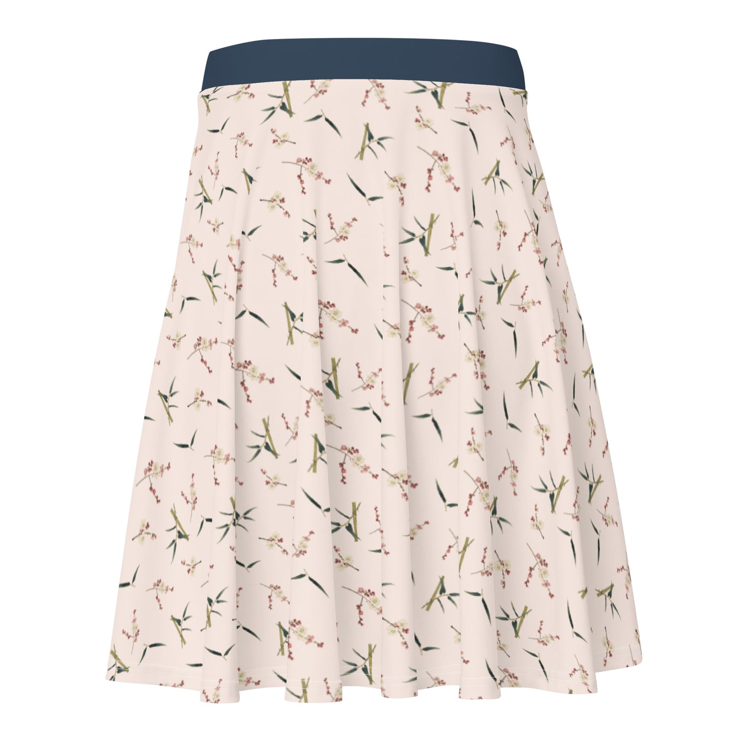 The Spirit of Flowers in Twelve Months｜Crimson Plum Blossom and Lush Green Bamboo｜Skater Skirt｜seamless print｜Fish belly white