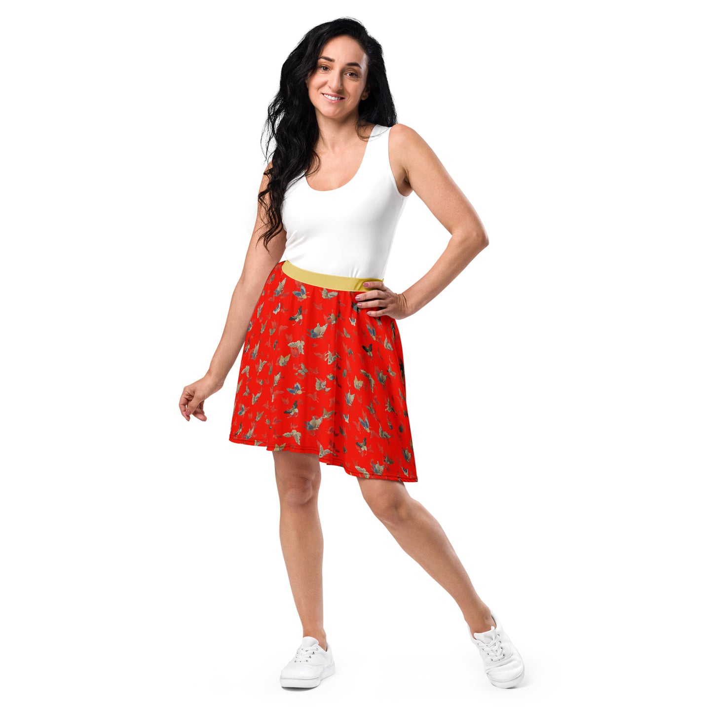 Butterfly dancing｜Skater Skirt｜Garnet red