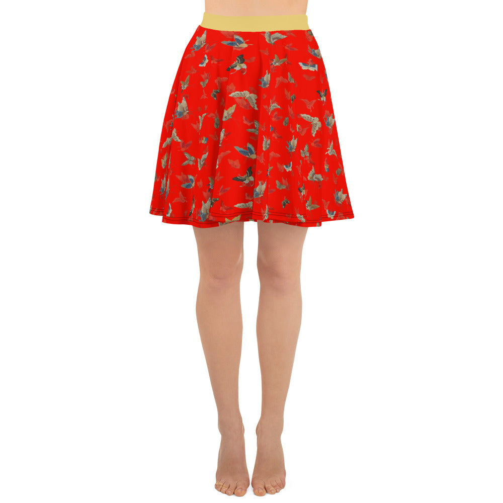 Butterfly dancing｜Skater Skirt｜Garnet red