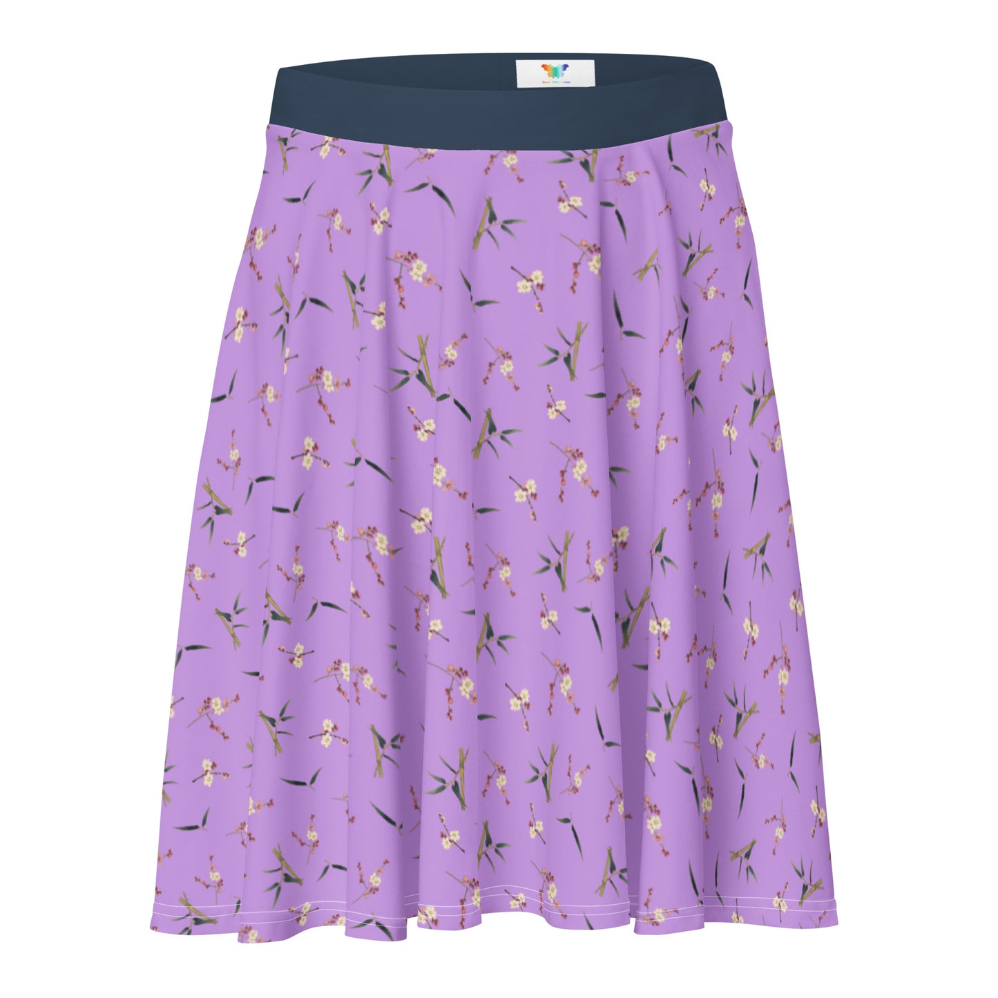 The Spirit of Flowers in Twelve Months｜Crimson Plum Blossom and Lush Green Bamboo｜Skater Skirt｜seamless print｜Lilac