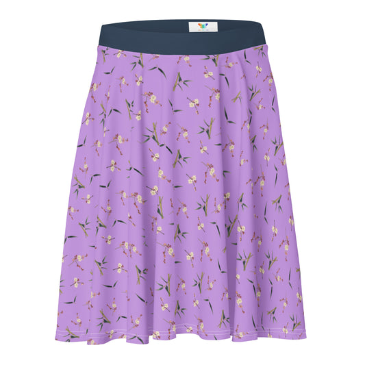 The Spirit of Flowers in Twelve Months｜Crimson Plum Blossom and Lush Green Bamboo｜Skater Skirt｜seamless print｜Lilac