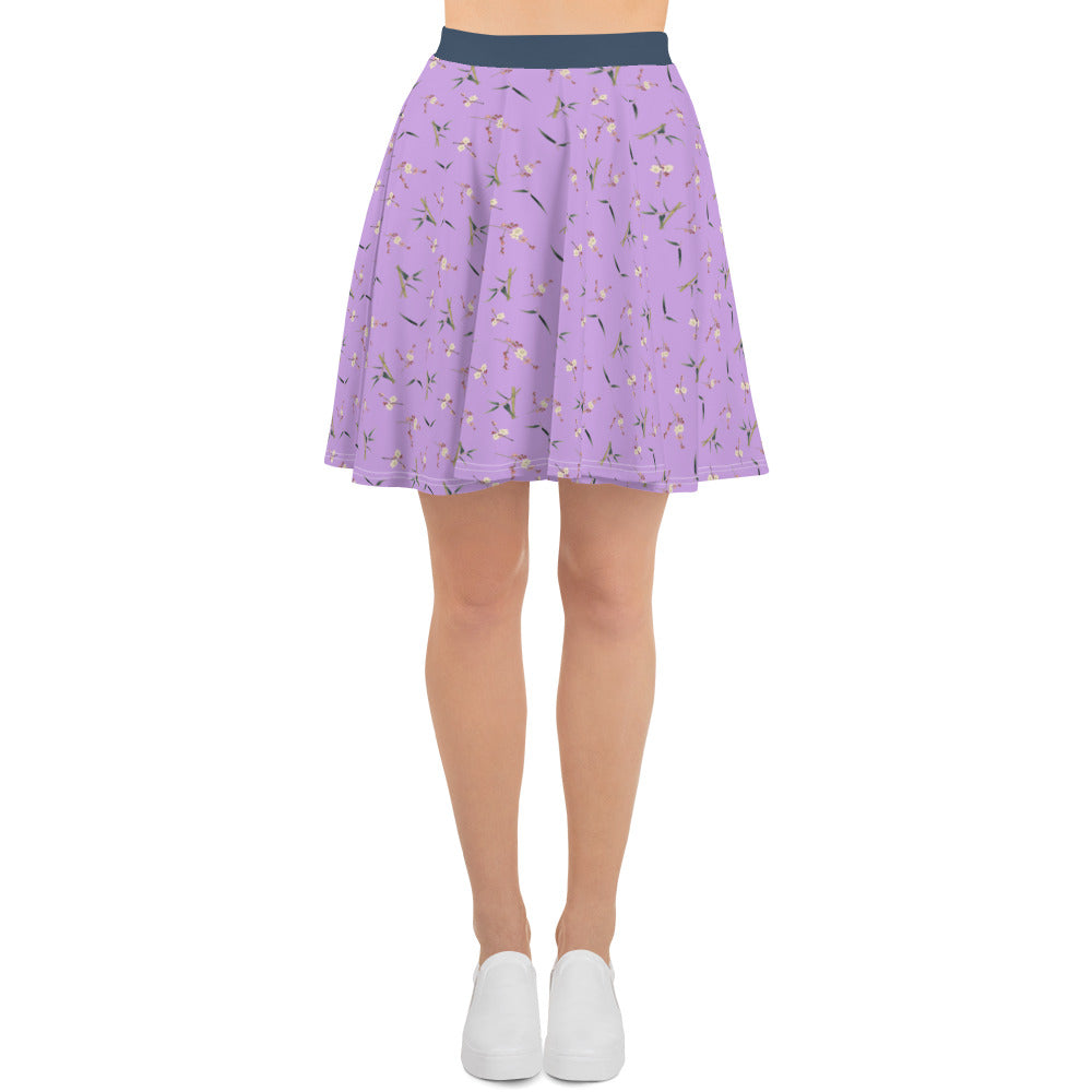 The Spirit of Flowers in Twelve Months｜Crimson Plum Blossom and Lush Green Bamboo｜Skater Skirt｜seamless print｜Lilac