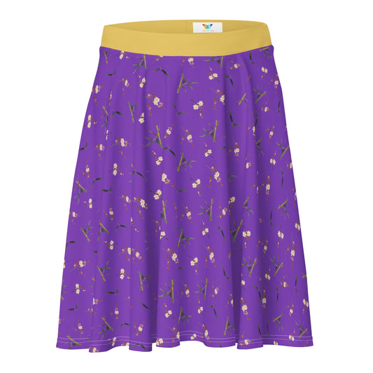 The Spirit of Flowers in Twelve Months｜Crimson Plum Blossom and Lush Green Bamboo｜Skater Skirt｜seamless print｜Purple