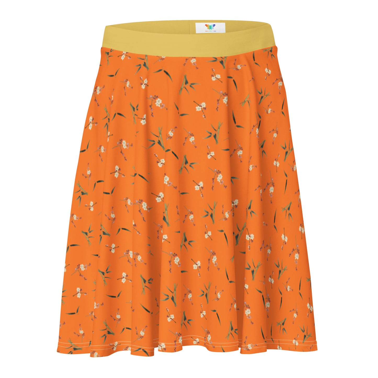 十二月花神｜Crimson Plum Blossom and Lush Green Bamboo｜Skater Skirt｜seamless print｜Orange