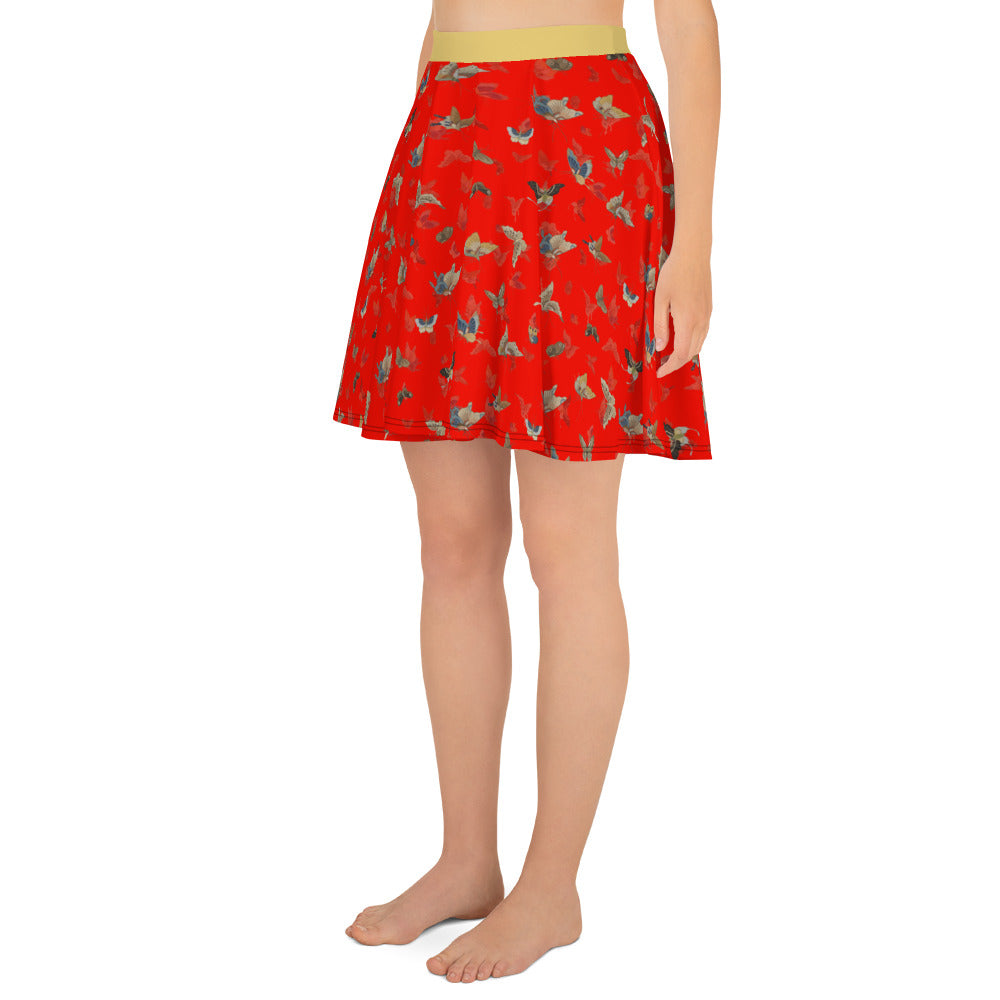 Butterfly dancing｜Skater Skirt｜Garnet red