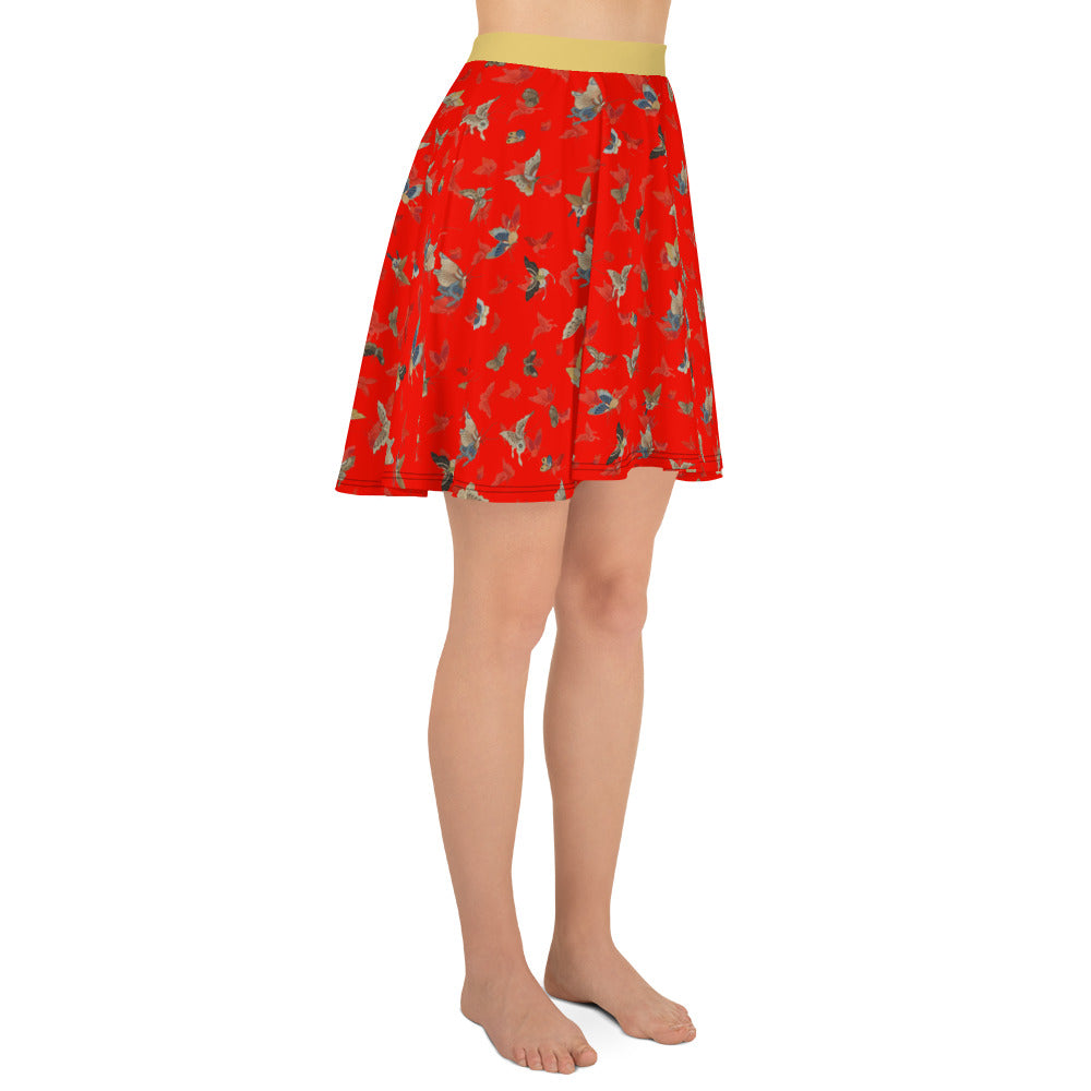 Butterfly dancing｜Skater Skirt｜Garnet red