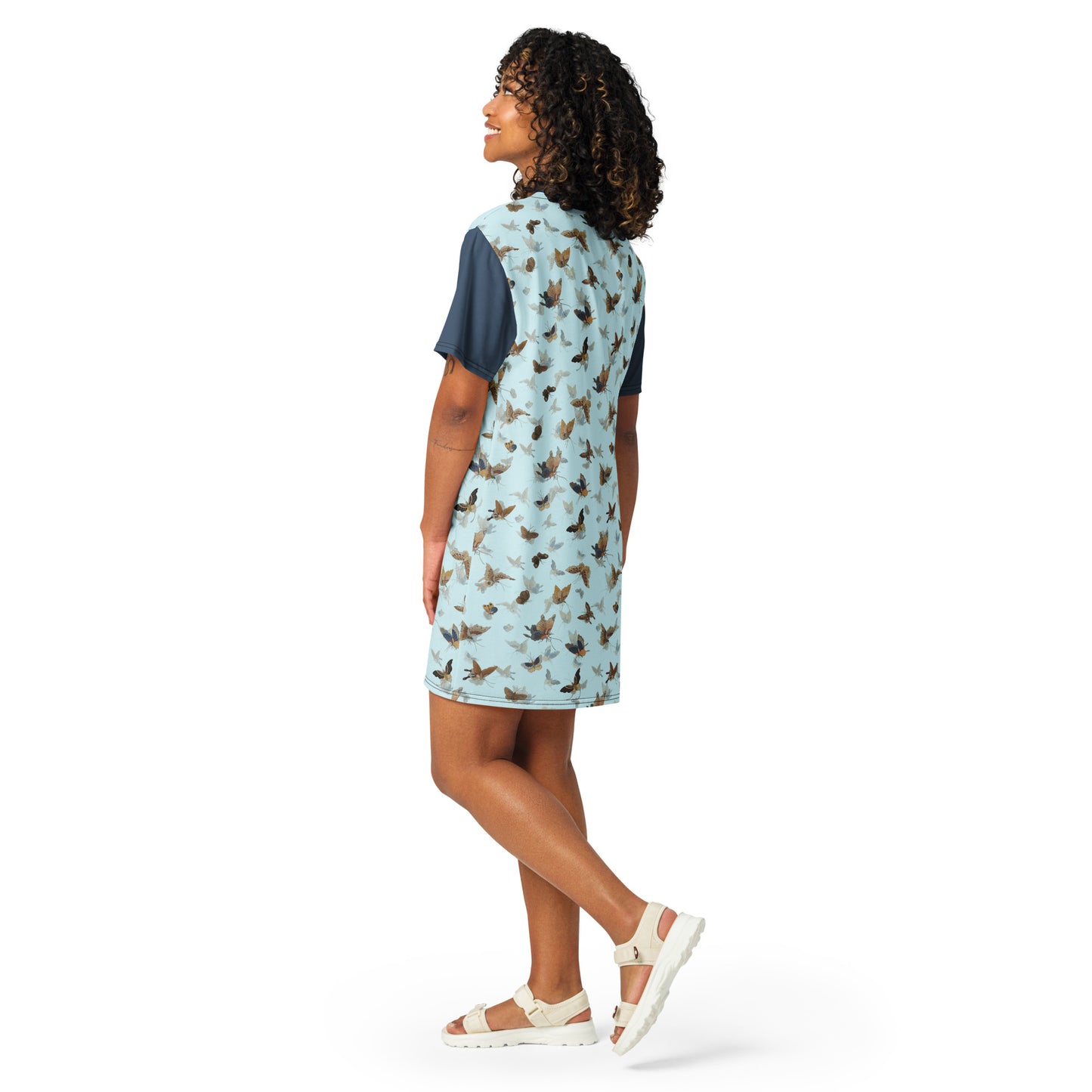 Butterfly dancing｜T-shirt dress｜Aqua blue