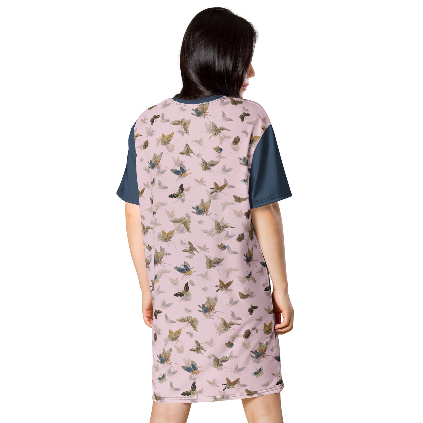 Butterfly dancing｜T-shirt dress｜Pale pinkish gray