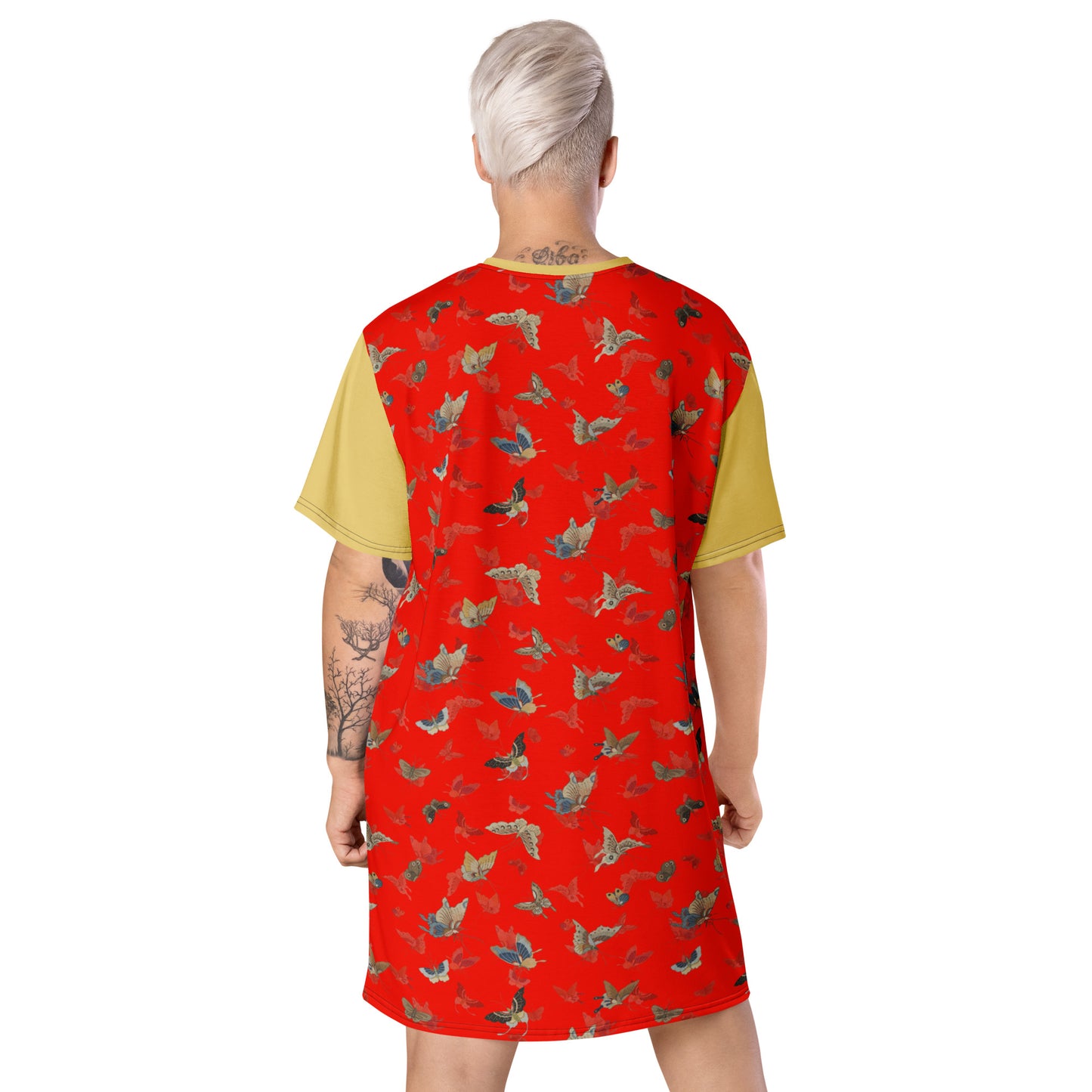 Butterfly dancing｜T-shirt dress｜Garnet red