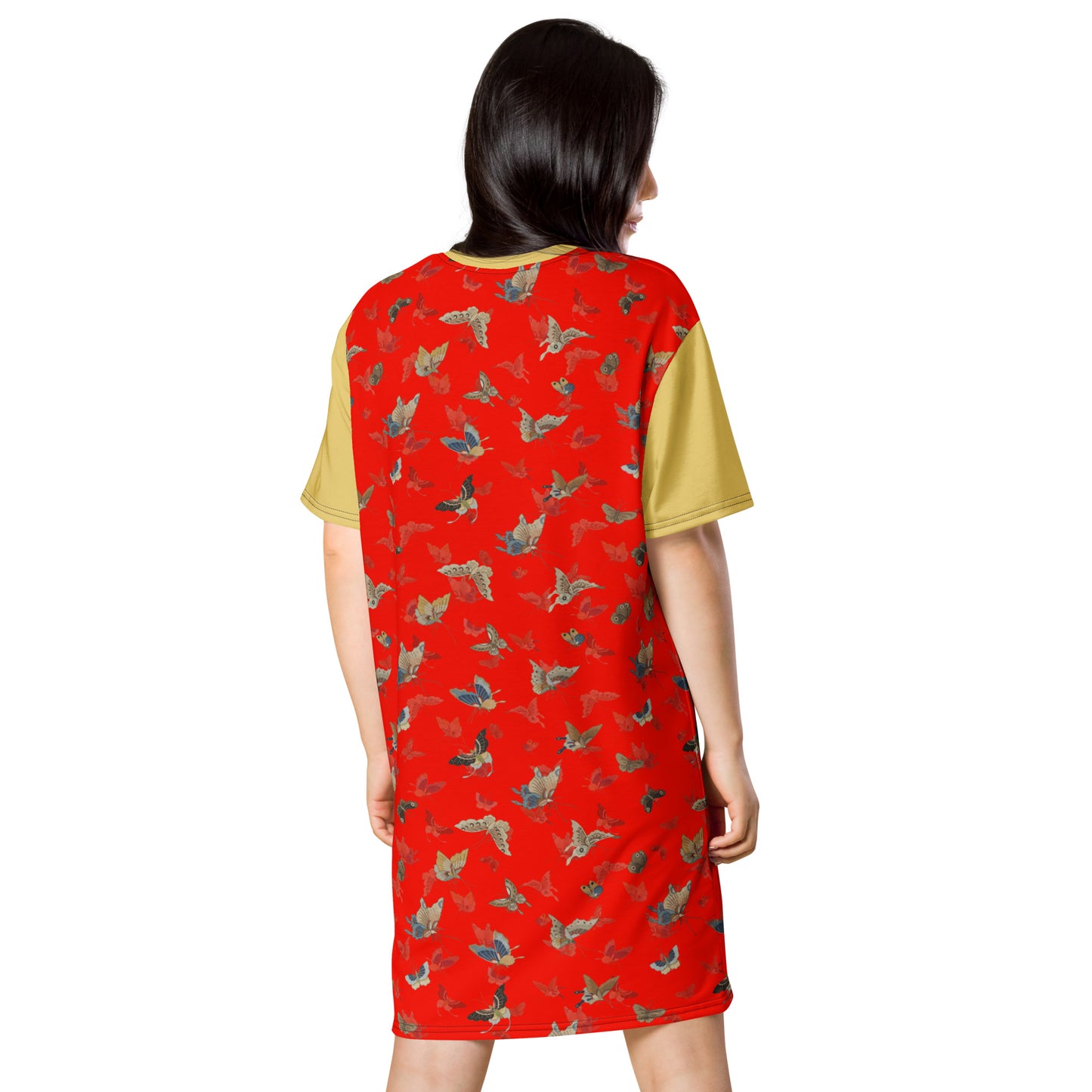 Butterfly dancing｜T-shirt dress｜Garnet red