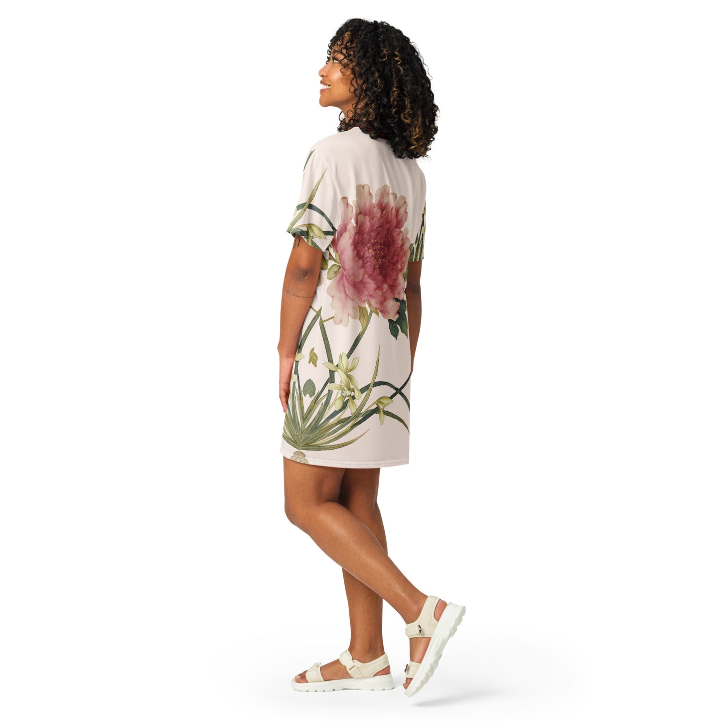 The Spirit of Flowers in Twelve Months｜Orchid and Tree Peony in Bloom｜T-shirt dress｜Fish belly white