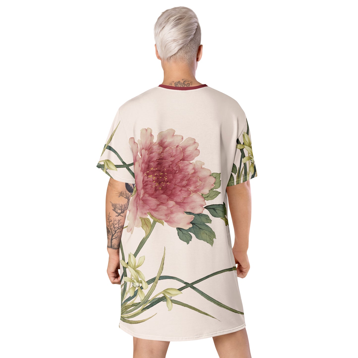 The Spirit of Flowers in Twelve Months｜Orchid and Tree Peony in Bloom｜T-shirt dress｜Fish belly white