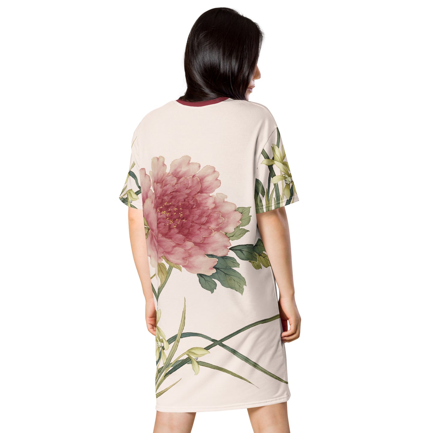 The Spirit of Flowers in Twelve Months｜Orchid and Tree Peony in Bloom｜T-shirt dress｜Fish belly white