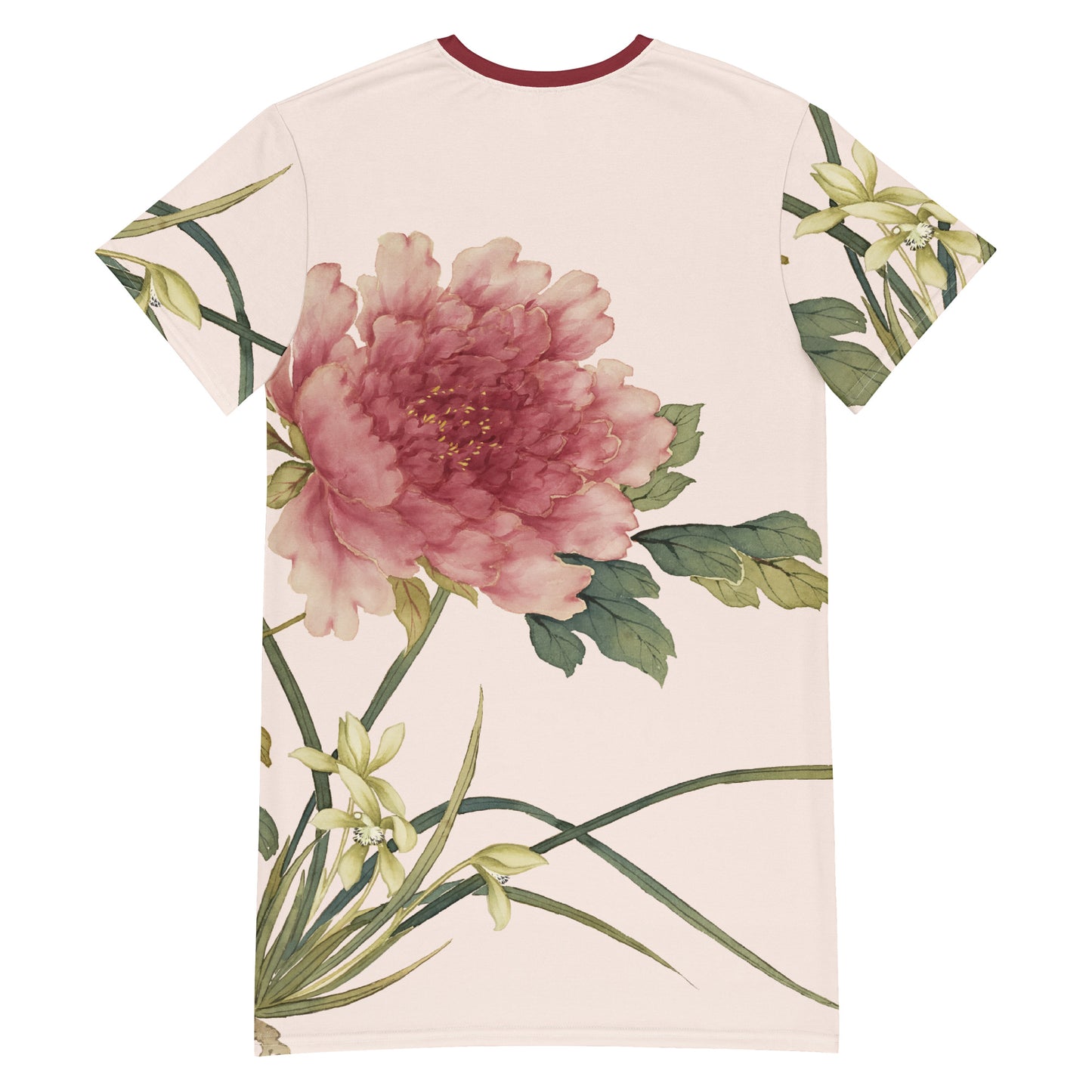 The Spirit of Flowers in Twelve Months｜Orchid and Tree Peony in Bloom｜T-shirt dress｜Fish belly white