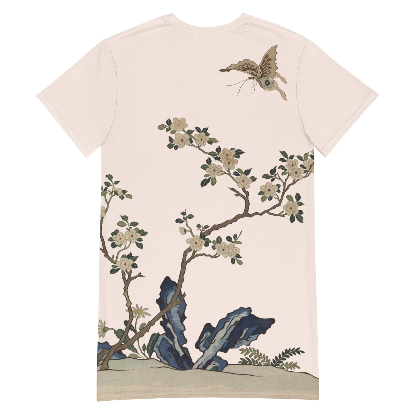 Kesi Flower Album｜White Plum Blossoms and Butterfly｜T-shirt dress｜Fish belly white