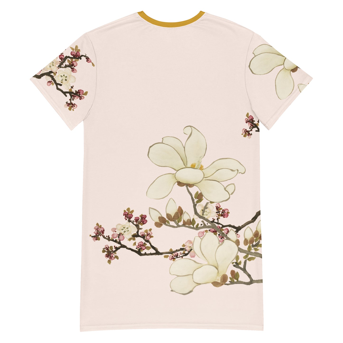 花の精神十二ヶ月｜アプリコットとリリーマグノリアの花｜Tシャツワンピース｜フィッシュベリーホワイト