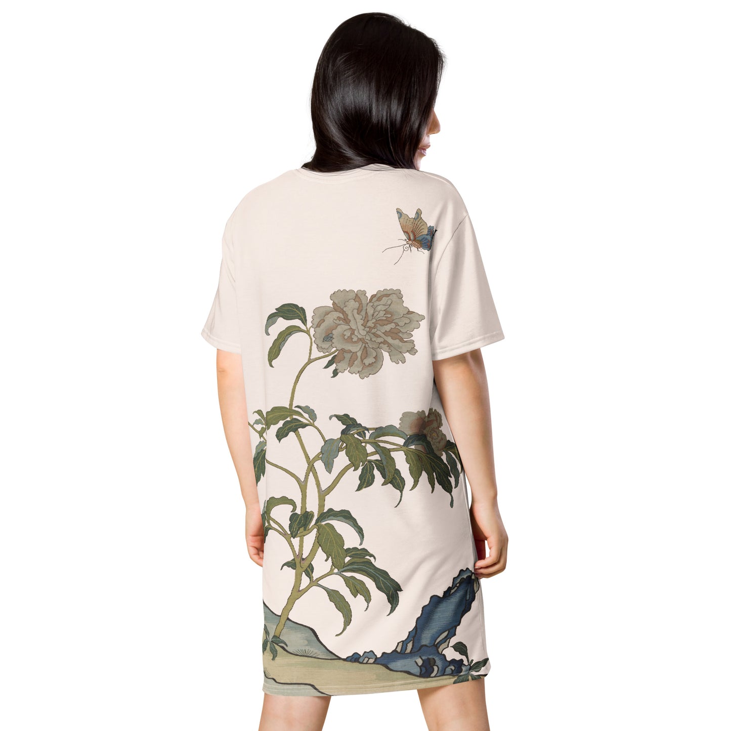 Kesi Flower Album｜Peonies and Butterfly｜T-shirt dress｜Fish belly white