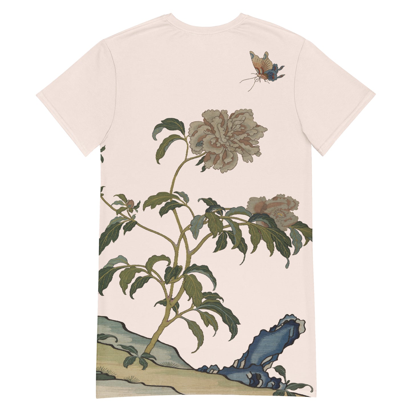 Kesi Flower Album｜Peonies and Butterfly｜T-shirt dress｜Fish belly white