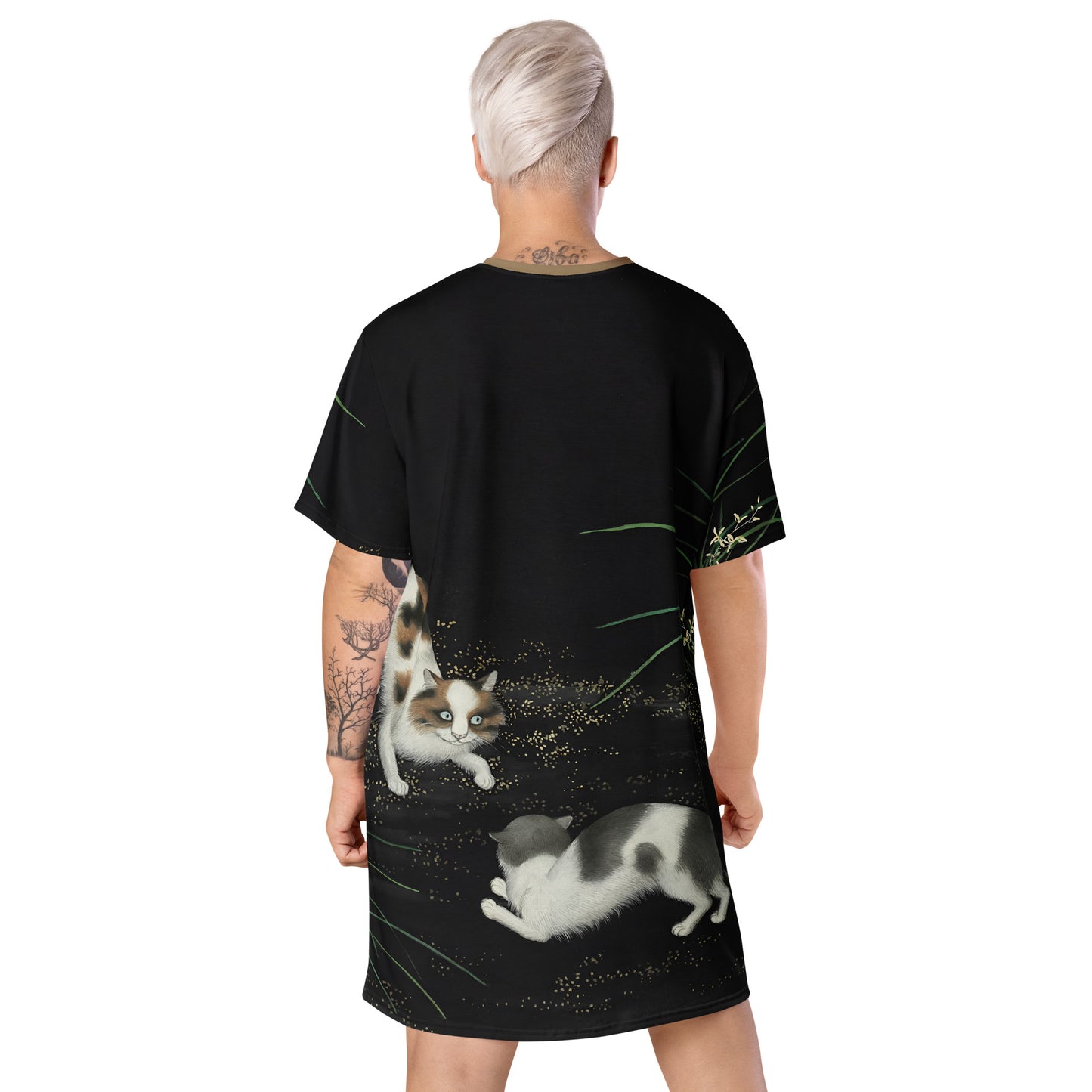 Cats And Butterflies Of Longevity｜Two Cats amidst the Orchids in Bloom｜T-shirt dress