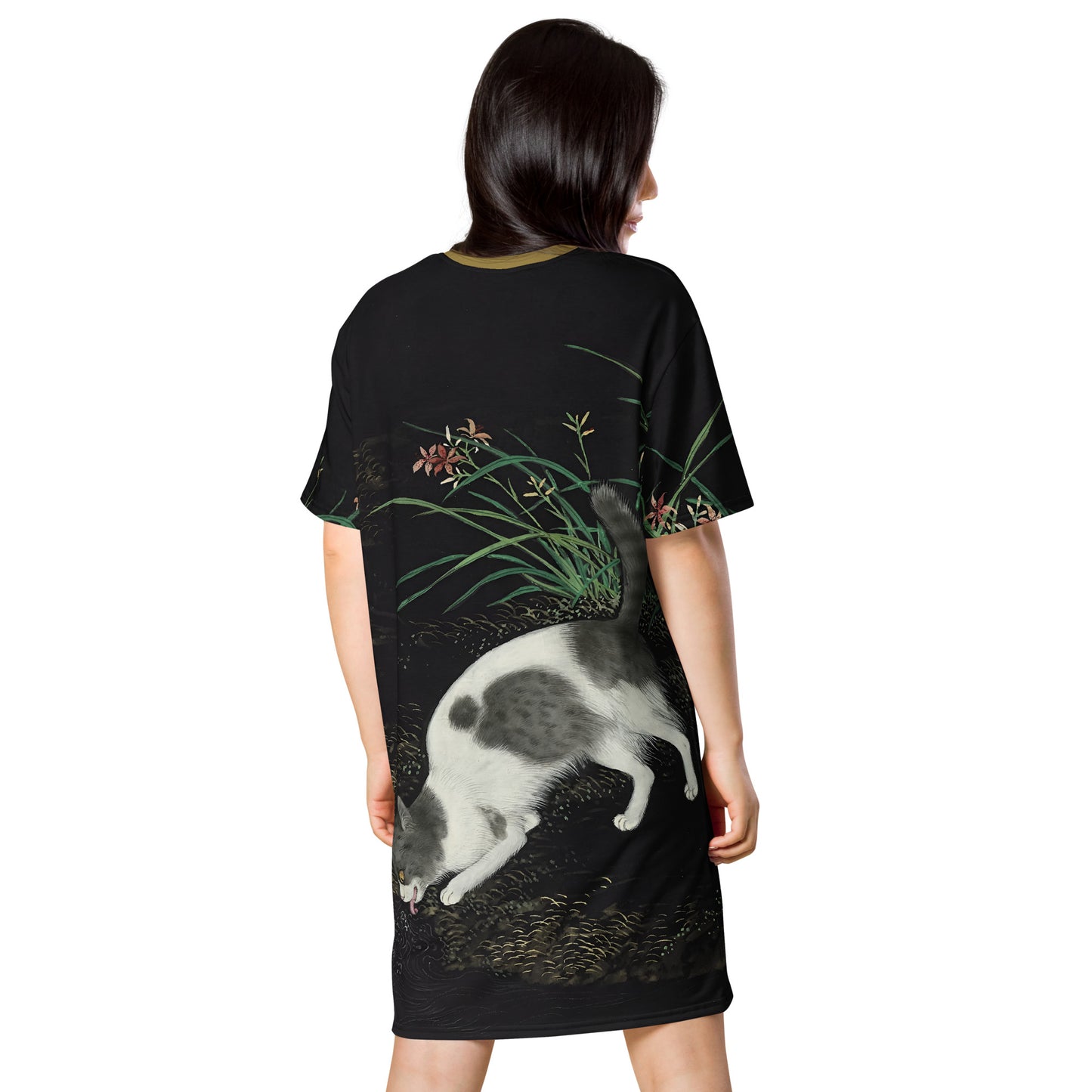 Cats And Butterflies Of Longevity｜A Cat by the Blooming Orange Daylily｜T-shirt dress