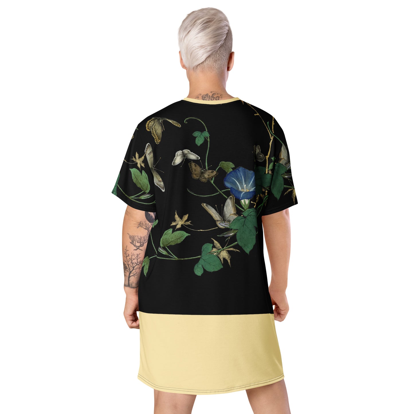 Cats And Butterflies Of Longevity｜Butterflies and the White-edged Morning Glory in Bloom｜T-shirt dress