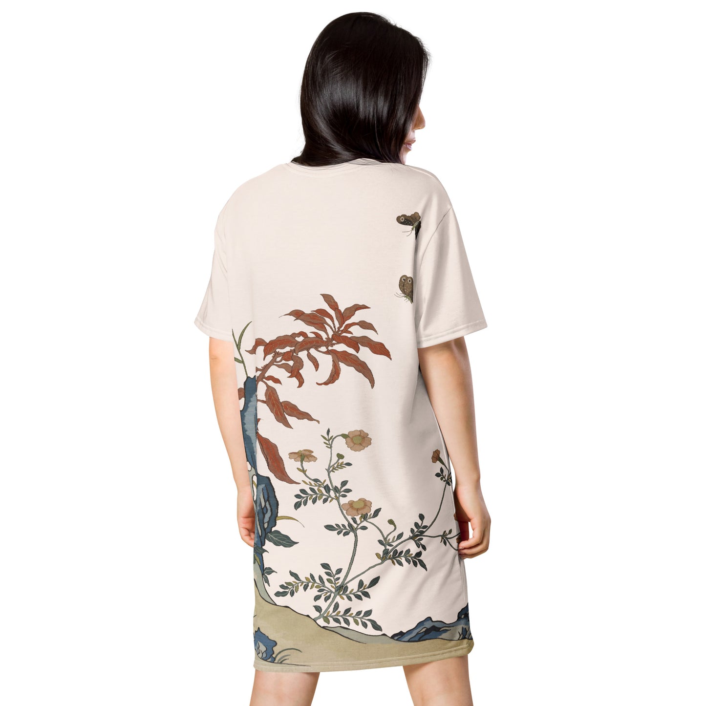 Kesi Flower Album｜Butterflies and Flowers｜T-shirt dress｜Fish belly white