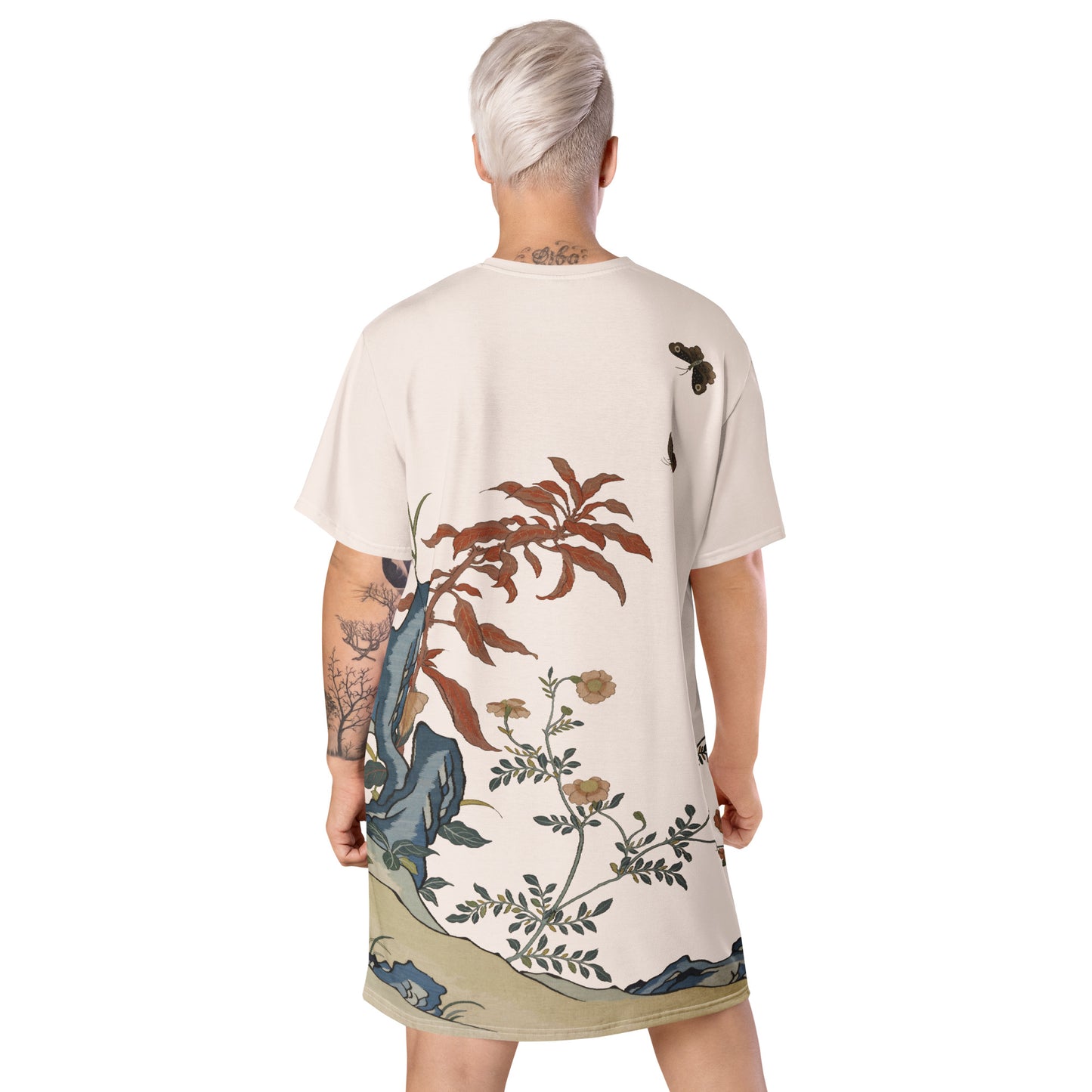 Kesi Flower Album｜Butterflies and Flowers｜T-shirt dress｜Fish belly white