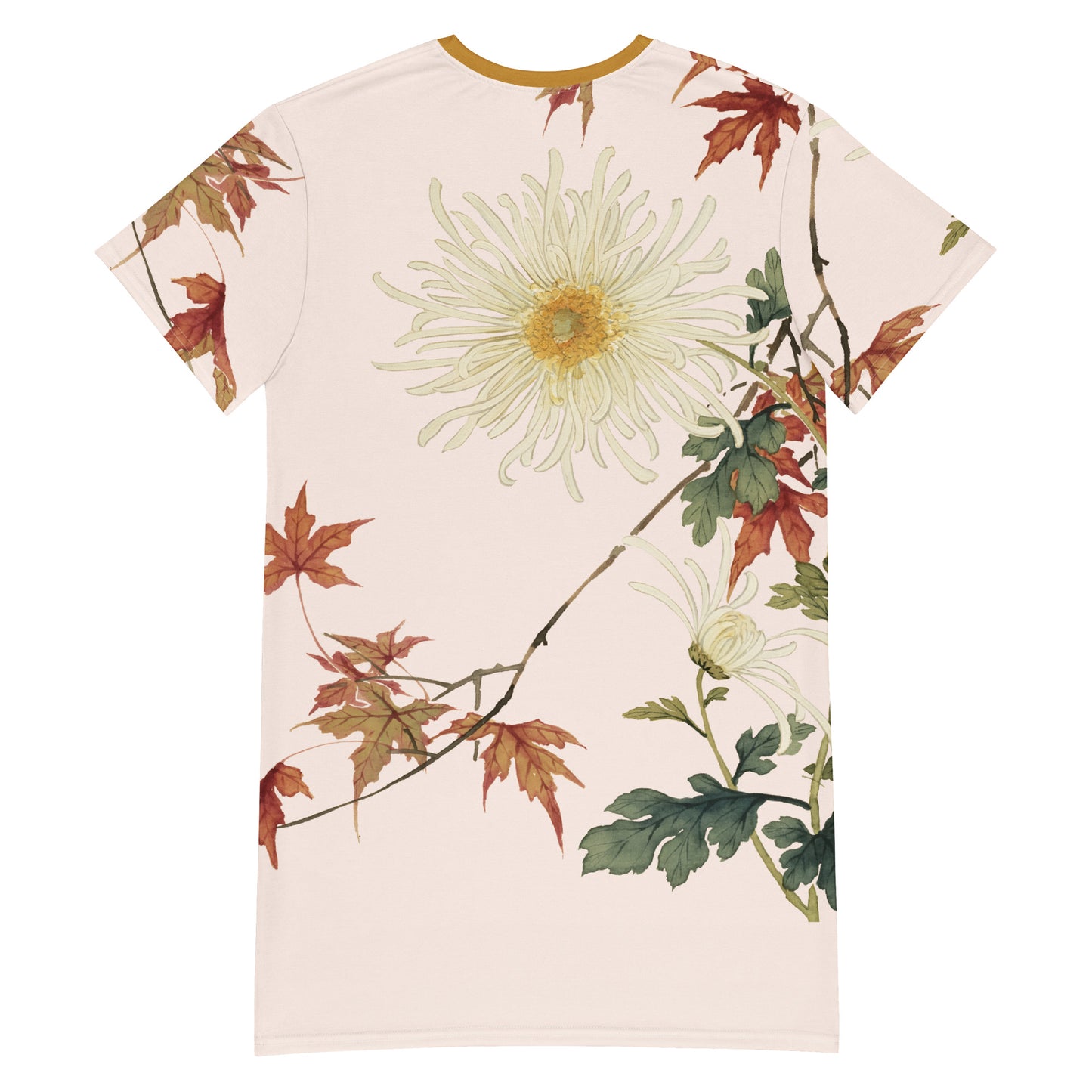 The Spirit of Flowers in Twelve Months｜Blooming Chrysanthemum and Maple Leaves｜T-shirt dress｜Fish belly white