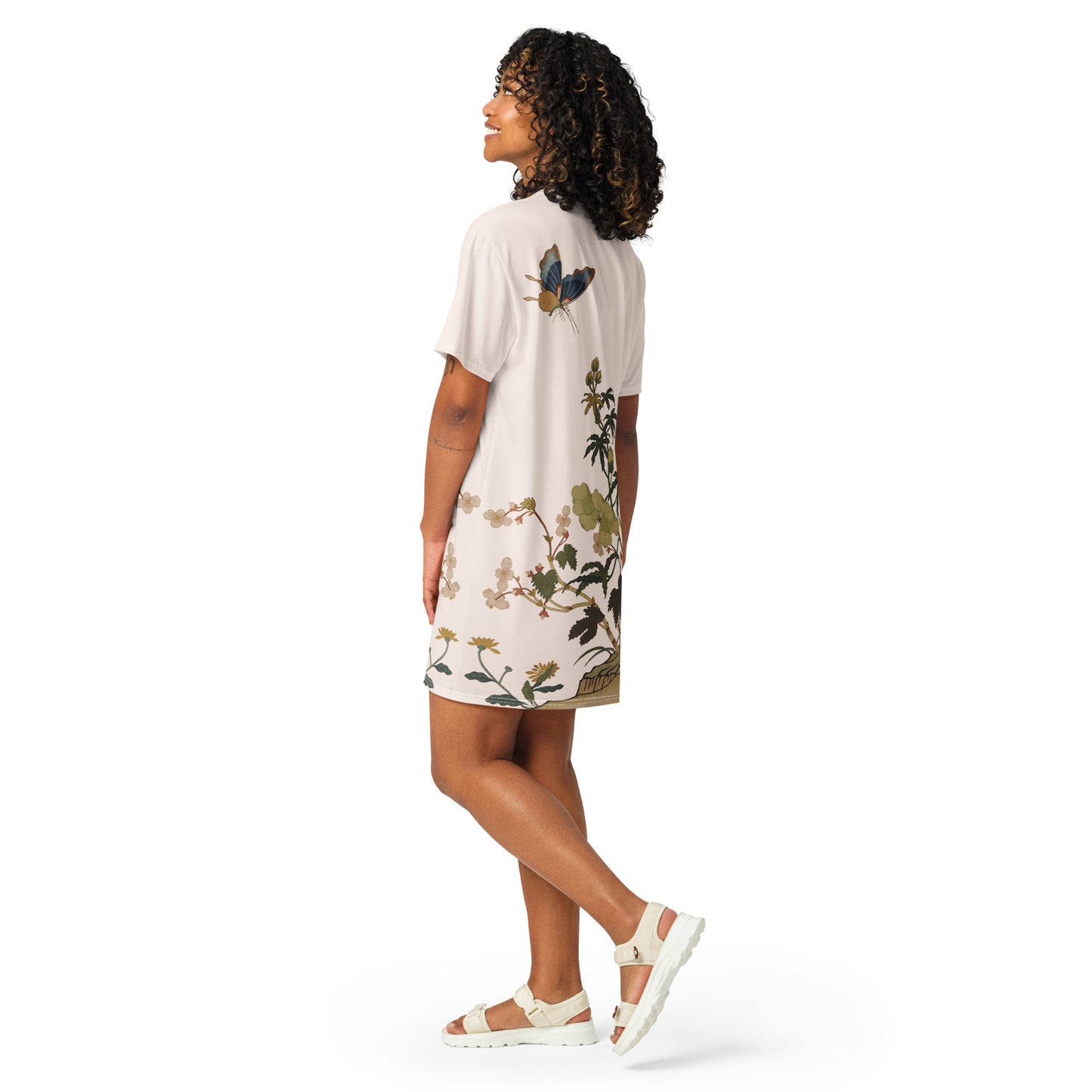 Kesi Flower Album｜Hibiscus and Begonia Blossoms｜T-shirt dress｜Fish belly white