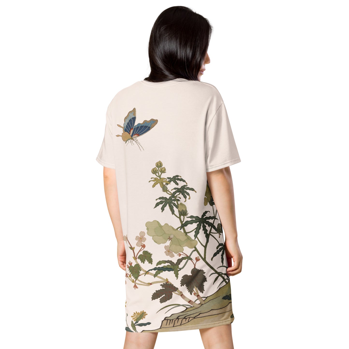 Kesi Flower Album｜Hibiscus and Begonia Blossoms｜T-shirt dress｜Fish belly white