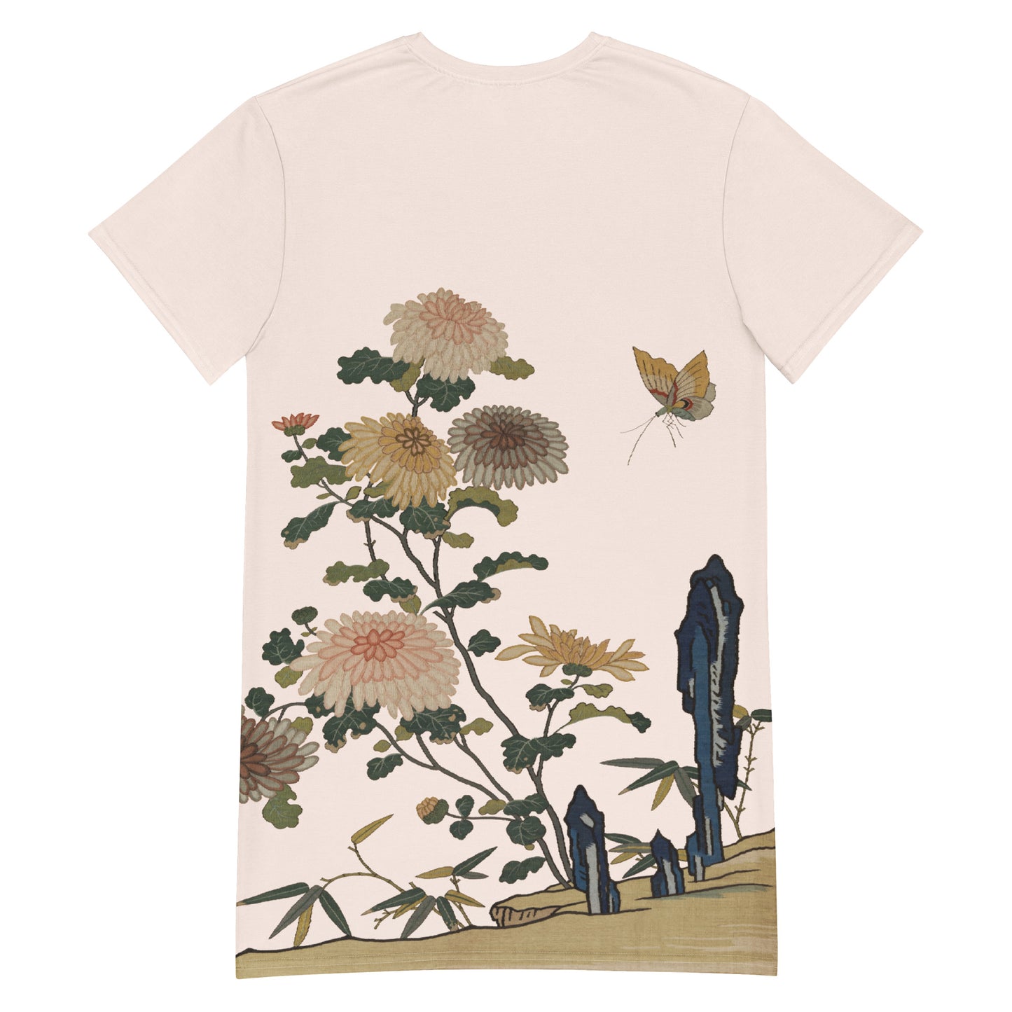 Kesi Flower Album｜Chrysanthemums and Butterflies｜T-shirt dress｜Fish belly white