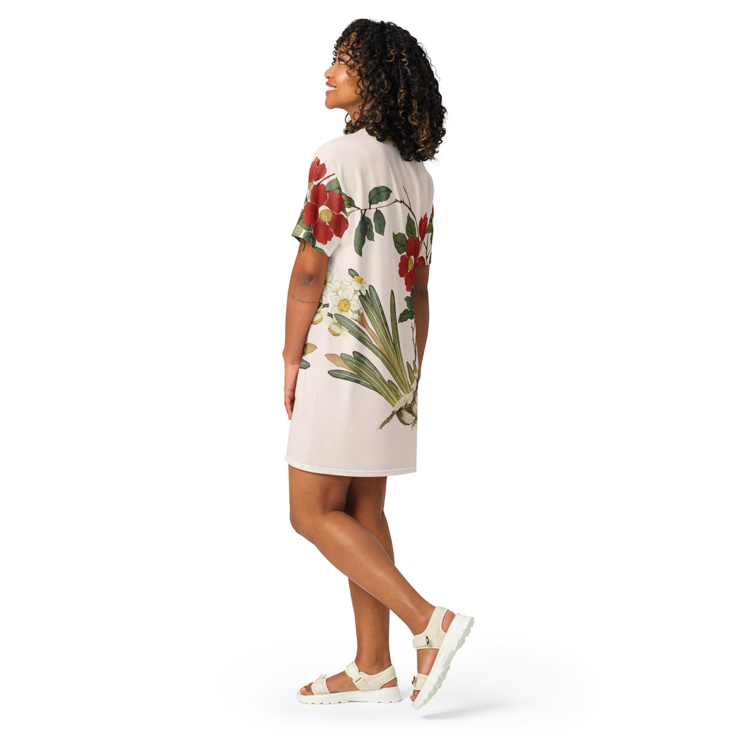 The Spirit of Flowers in Twelve Months｜Narcissus and Camelia in Bloom｜T-shirt dress｜Fish belly white